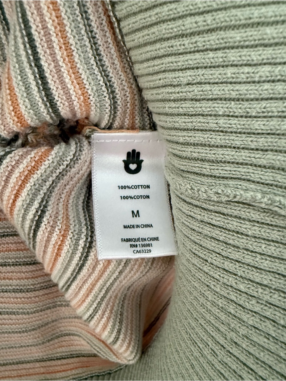 Spiritual Gangster Striped Crewneck Sweater in Sage Green and Peach - Picture 7 of 8